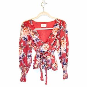 Auguste The Label Pink Floral Peplum Blouse